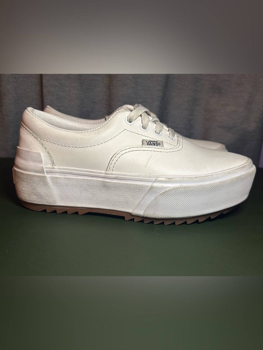 Vans White Leather Platform Lace-Up Sneakers